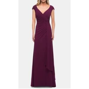 LA FEMME Ruched Jersey Sheath GOWN DRESS SIZE 18 DARK BERRY NWOT